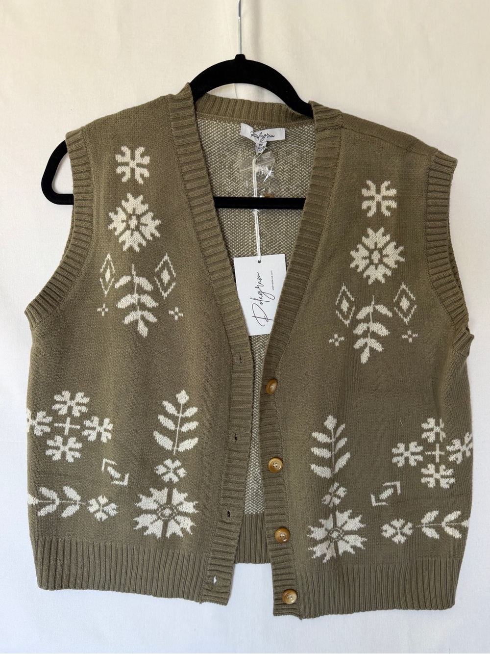 Polagram Olive Green and Cream Knit Sweater Vest